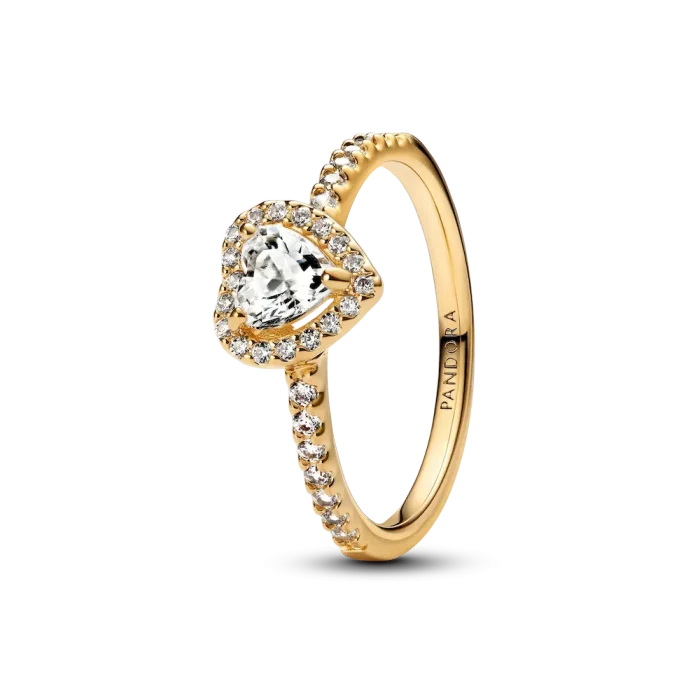 Playful Love Golden Elevated Heart Sparkling Band Ring Set - Image 2