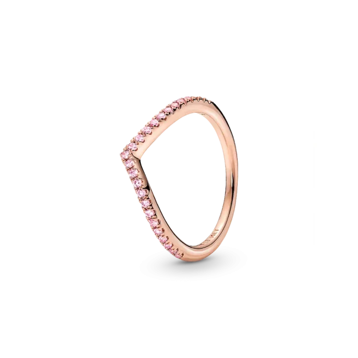 Sparkling Pink Heart Wishbone Ring Set - Image 2