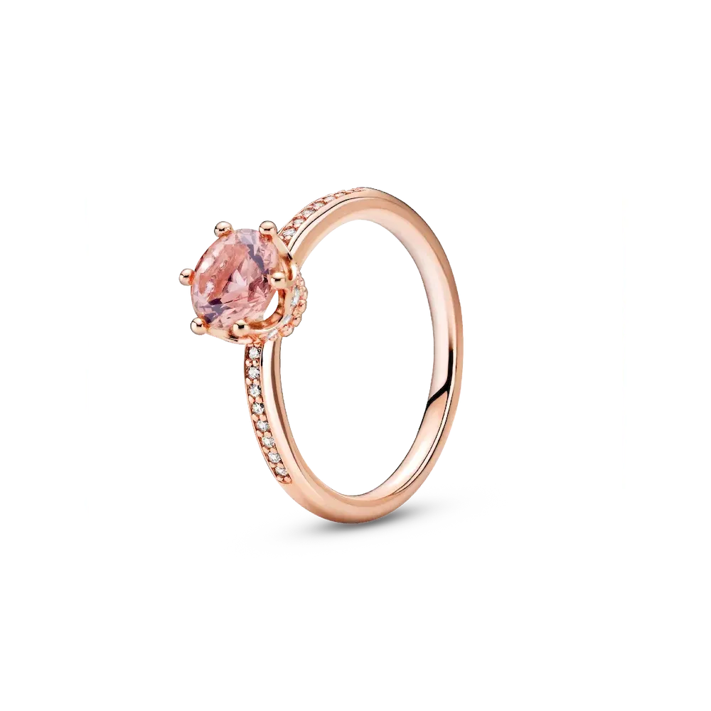 Pink Sparkling Crown Solitaire Ring
