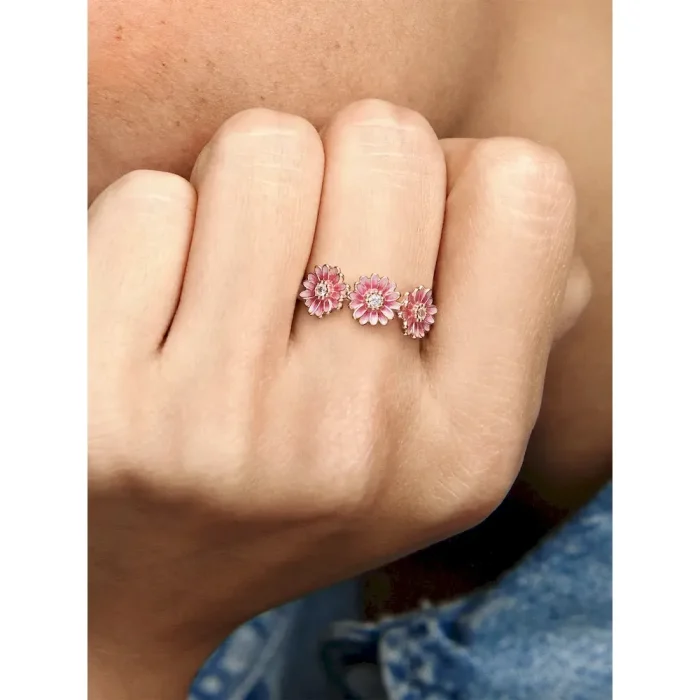 Pink Daisy Flower Trio Ring - Image 2