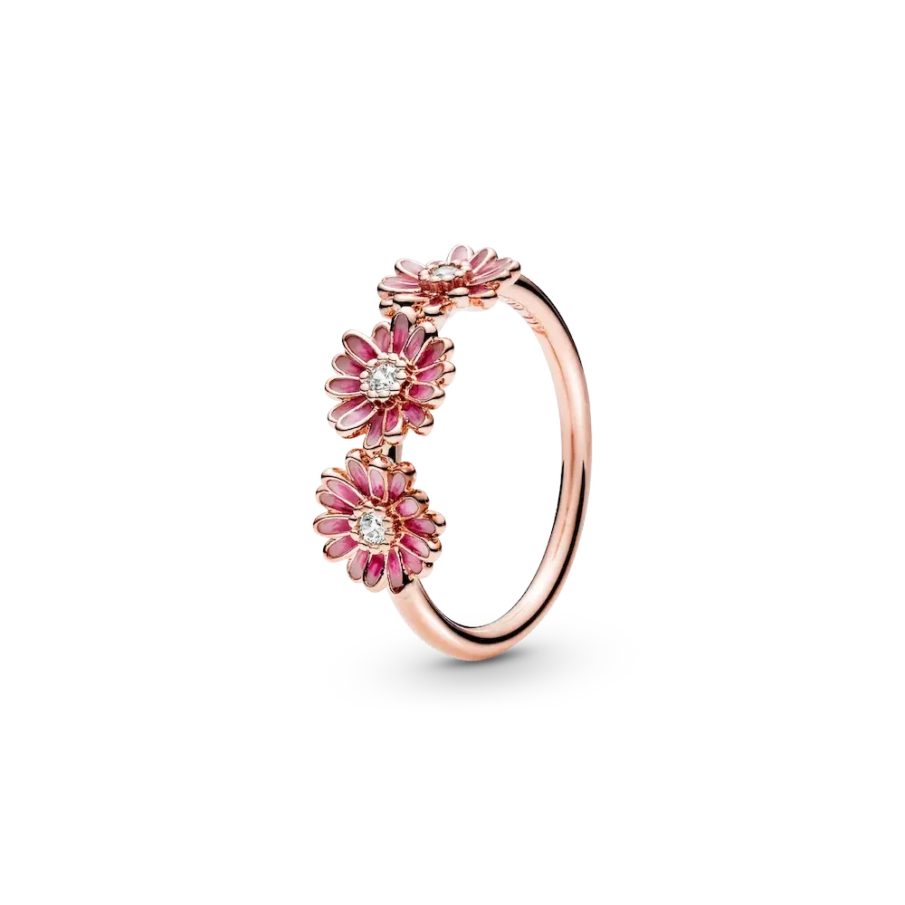 Pink Daisy Flower Trio Ring