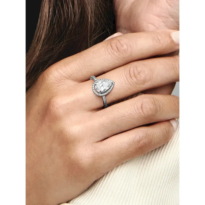 Sparkling Pear Halo Ring - Image 2