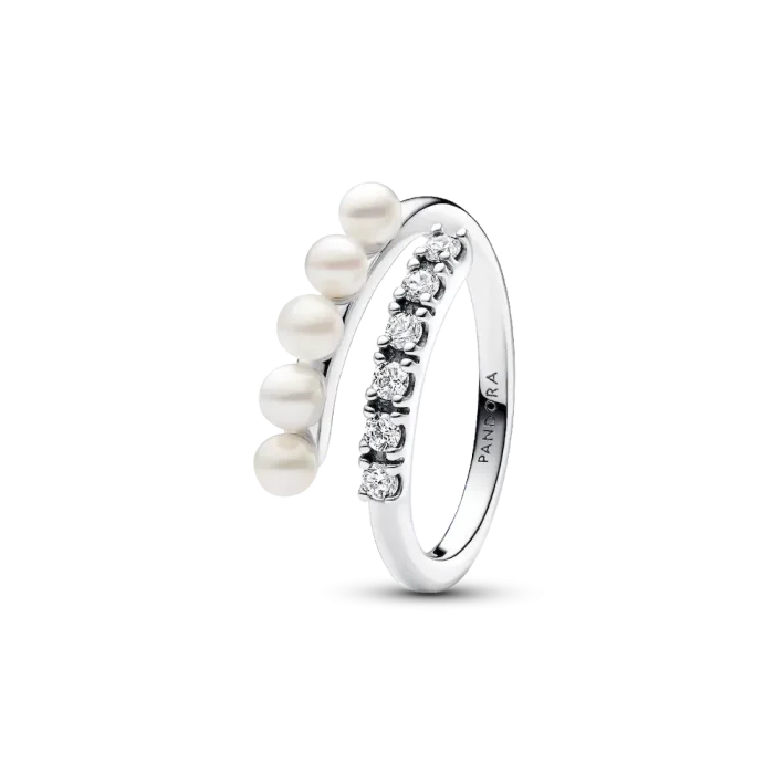 Treated Freshwater Cultured Pearls & Pavé Open Ring - Image 2