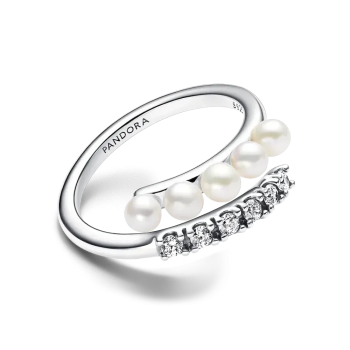 Treated Freshwater Cultured Pearls & Pavé Open Ring - Image 6