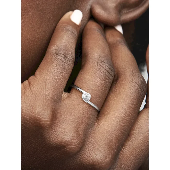 Clear Tilted Heart Solitaire Ring - Image 2