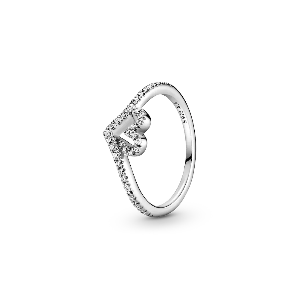 Sparkling Wishbone Heart Ring