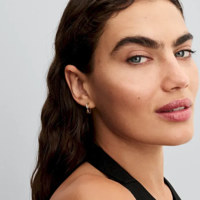 Organically Shaped Two-tone Open Hoop Earrings - Image 3