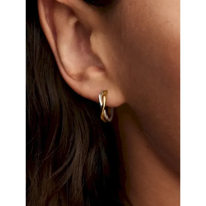 Organically Shaped Two-tone Open Hoop Earrings - Image 2