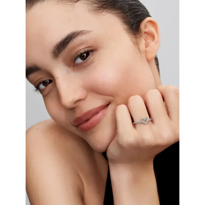 Sparkling Wishbone Heart Ring - Image 3