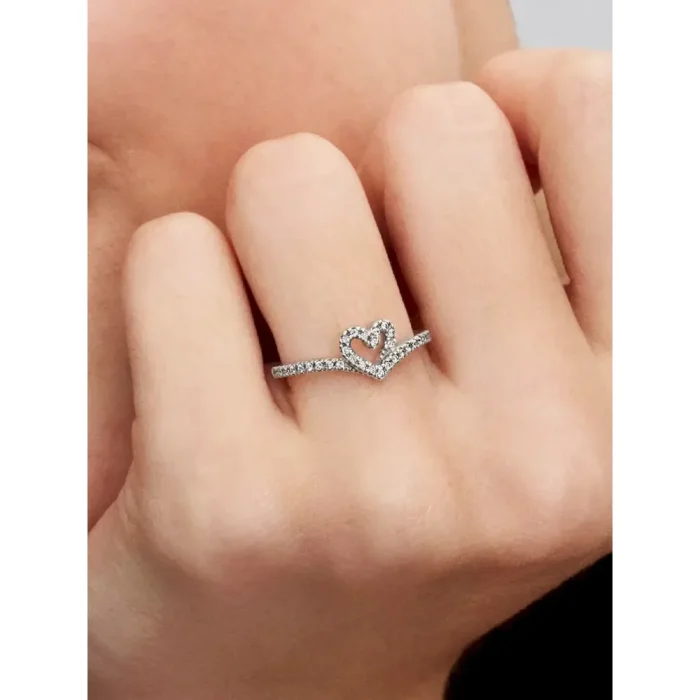 Sparkling Wishbone Heart Ring - Image 2