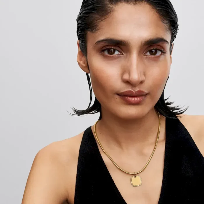 Engravable Sparkling Square Tag Pendant Necklace - Image 5