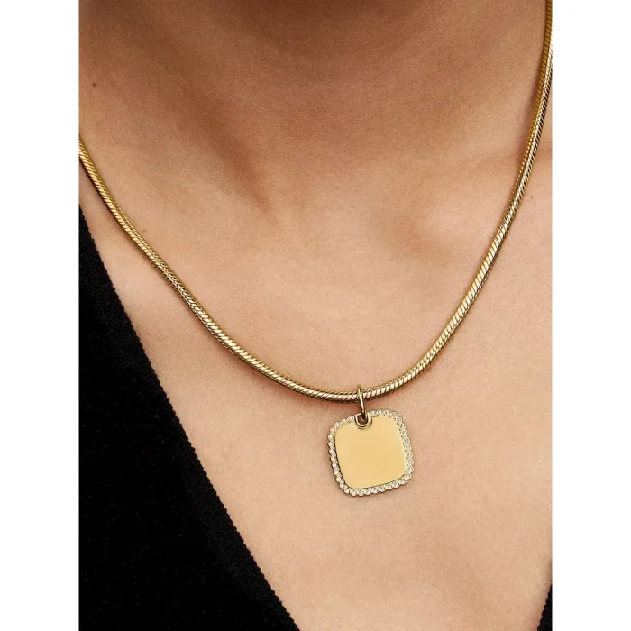 Engravable Sparkling Square Tag Pendant Necklace - Image 4