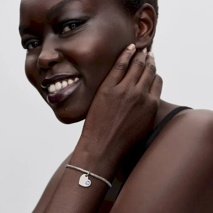 March Aqua Blue Stone Heart Dangle Charm - Image 4