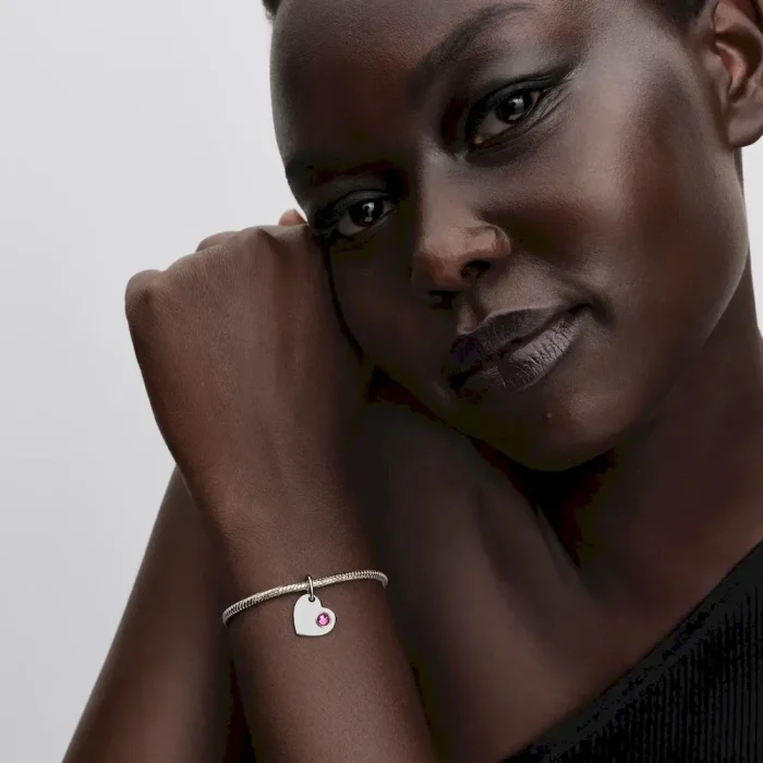 October Pink Stone Heart Dangle Charm - Image 3