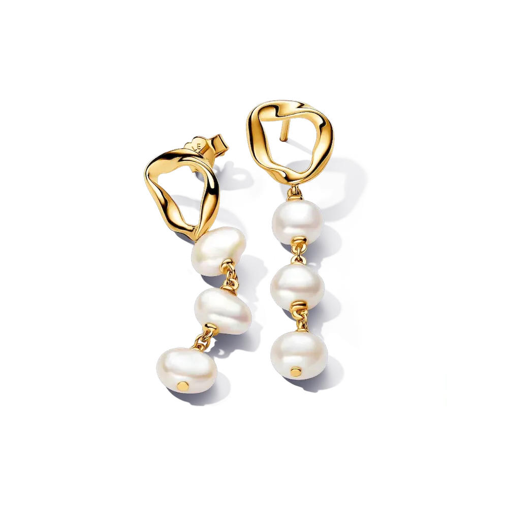 Organically Shaped Circle & Baroque Treated Freshwater Cultured Pearls Drop Earrings