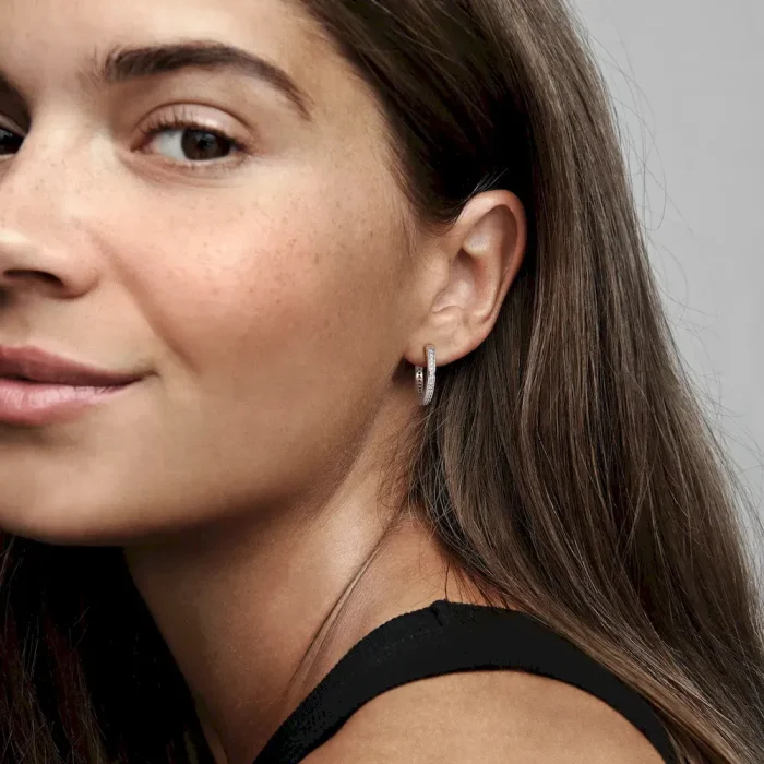 Sparkle and Pandora Logo Hoop Earrings - Image 3