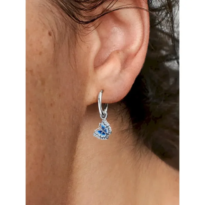 Blue Butterfly Hoop Earrings - Image 2