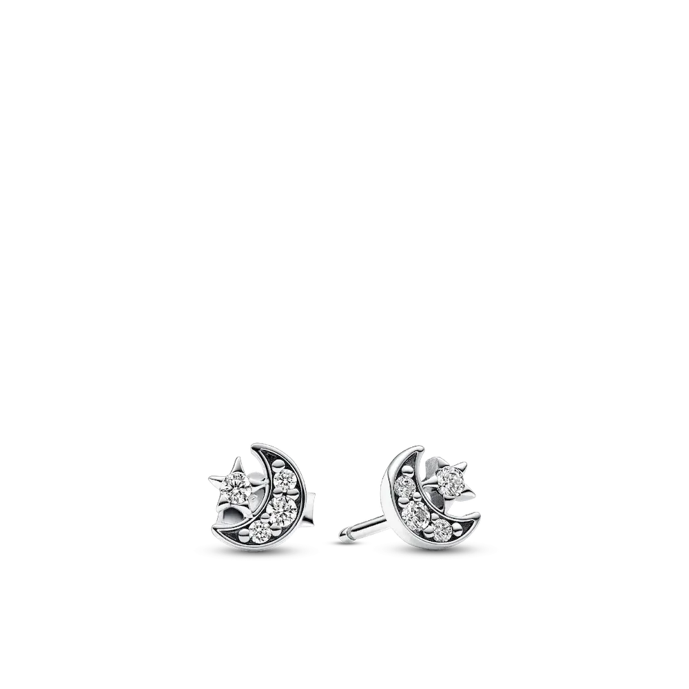 Sparkling Moon & Star Stud Earrings