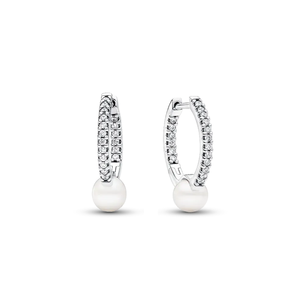 Treated Freshwater Cultured Pearl & Pavé Hoop Earrings