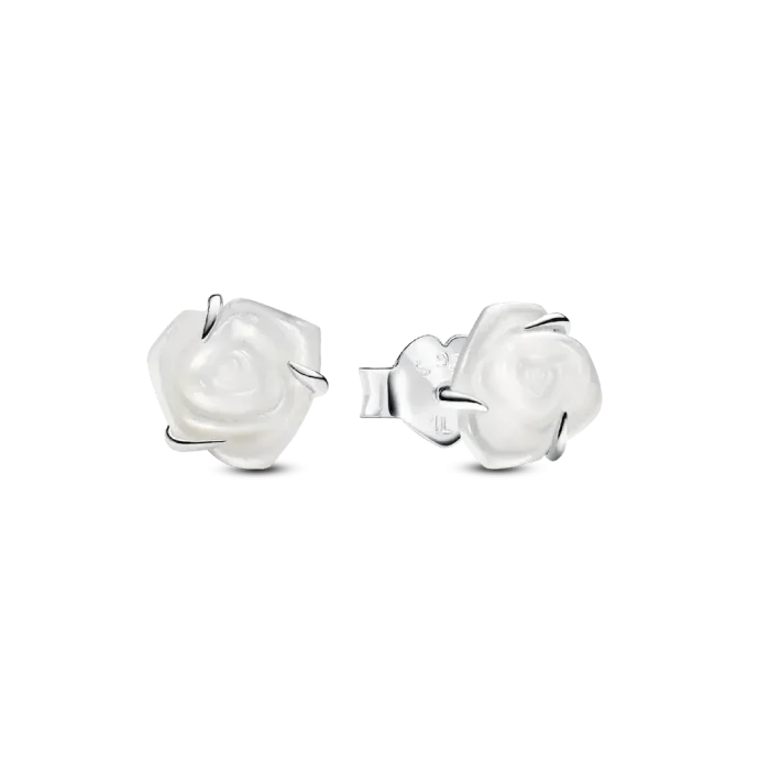 White Rose in Bloom Stud Earrings - Image 2