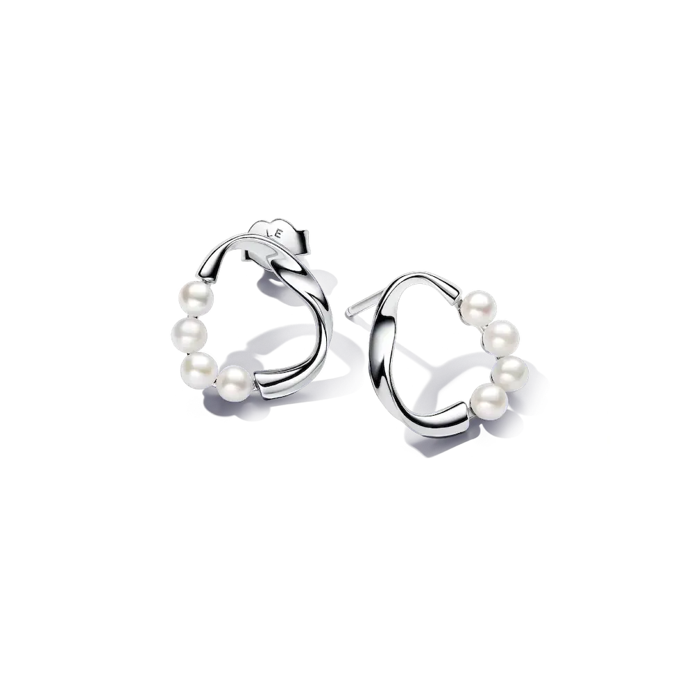 Organically Shaped Circle & Treated Freshwater Cultured Pearls Stud Earrings