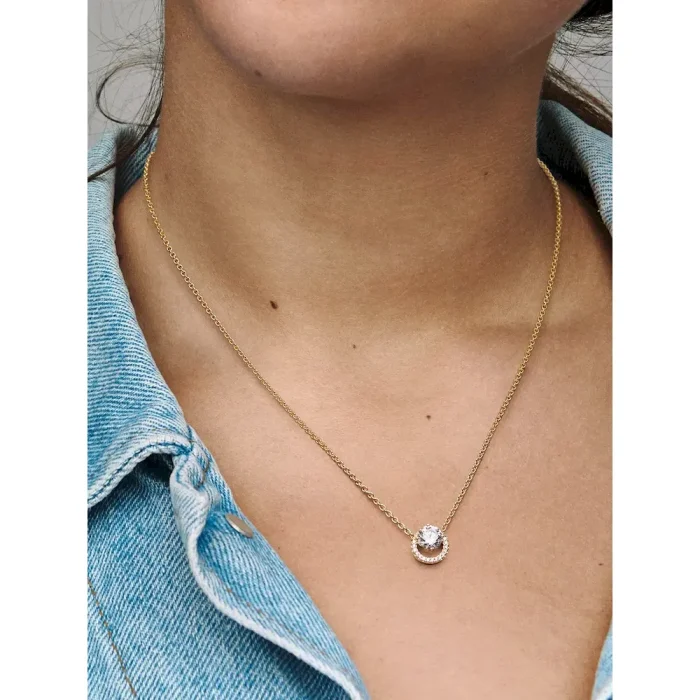 Sparkling Round Halo Pendant Collier Necklace - Image 3