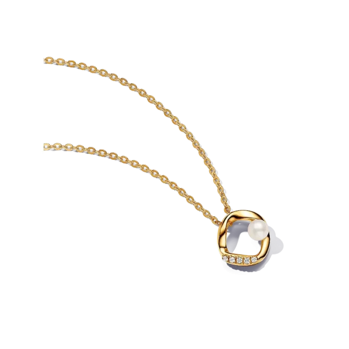 Organically Shaped Pavé Circle & Treated Freshwater Cultured Pearl Collier Necklace - Image 2