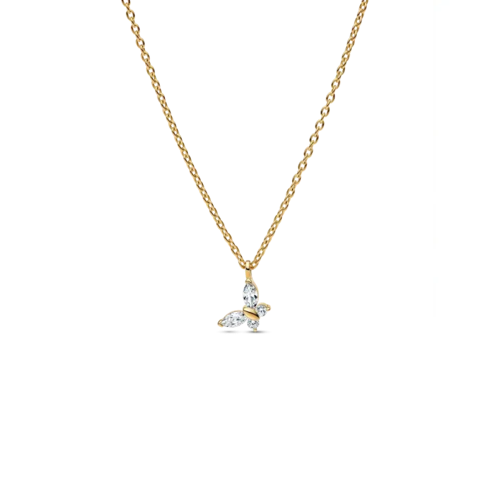 Gold-plated Sparkling Clear Butterfly Necklace and Earring Set - Image 3