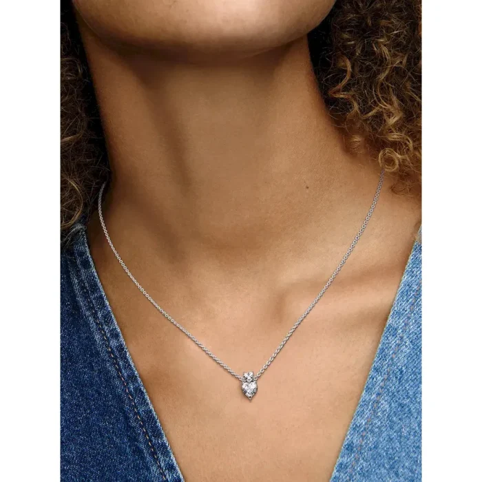 Double Heart Pendant Sparkling Collier Necklace - Image 2