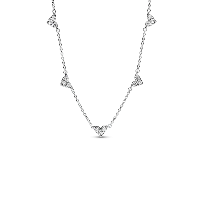 Triple Stone Heart Station Necklace and Earring Set - Image 2