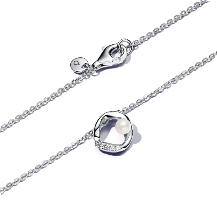 Organically Shaped Pavé Circle & Treated Freshwater Cultured Pearl Collier Necklace - Image 5