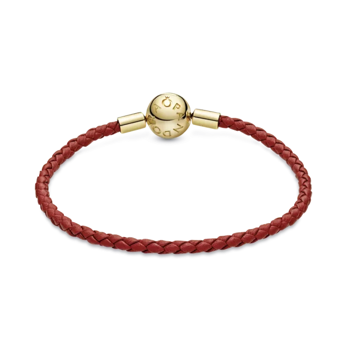 Pandora Moments Red Woven Leather Bracelet - Image 6