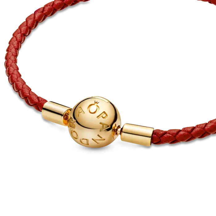 Pandora Moments Red Woven Leather Bracelet - Image 8