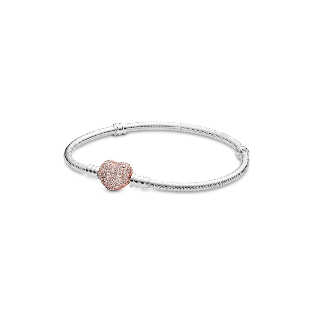 Pandora Moments Pavé Heart Clasp Snake Chain Bracelet