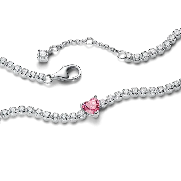 Pink Sparkling Heart Tennis Bracelet - Image 2