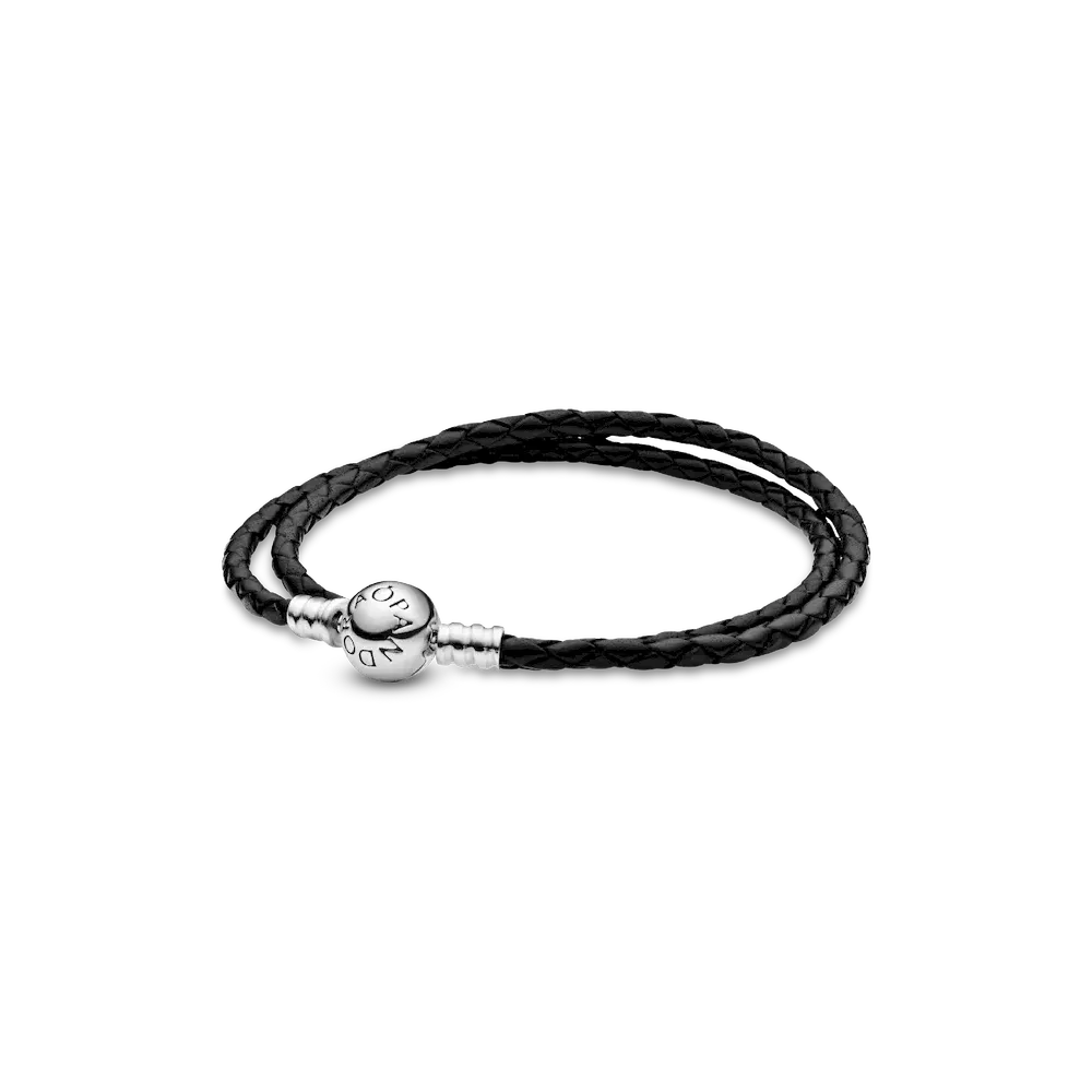 Pandora Moments Double Black Leather Bracelet