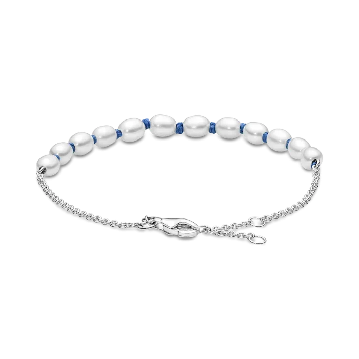 FINAL SALE - Treated Freshwater Cultured Pearl Blue Cord Chain Bracelet - Image 6