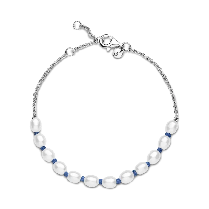 FINAL SALE - Treated Freshwater Cultured Pearl Blue Cord Chain Bracelet - Image 5