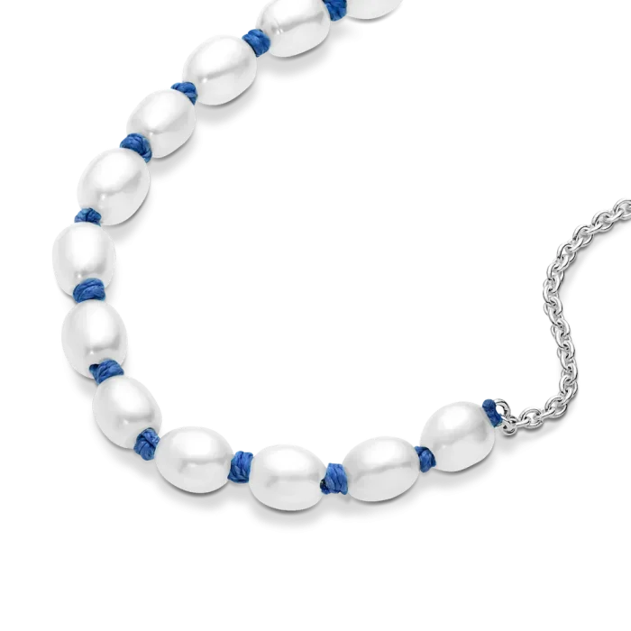 FINAL SALE - Treated Freshwater Cultured Pearl Blue Cord Chain Bracelet - Image 7