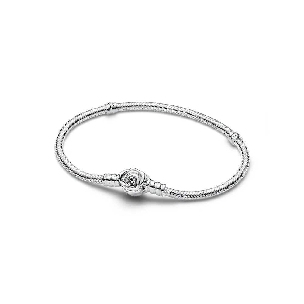 Pandora Moments Rose in Bloom Clasp Snake Chain Bracelet