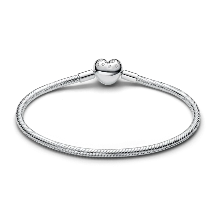 Pandora Sterling Silver Lab-grown Diamond Heart Clasp Snake Chain Bracelet - Image 4