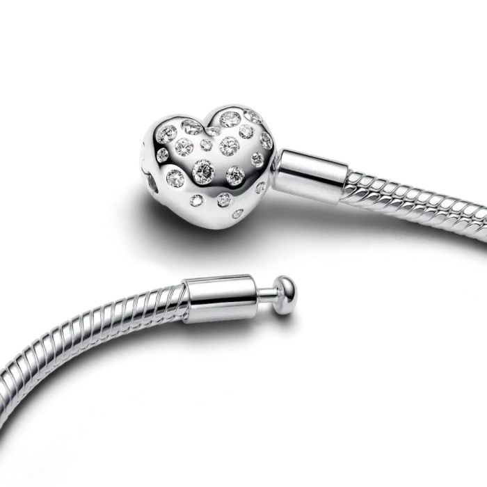 Pandora Sterling Silver Lab-grown Diamond Heart Clasp Snake Chain Bracelet - Image 5