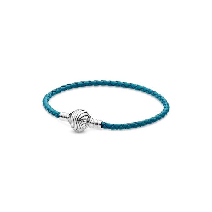 Pandora Moments Seashell Clasp Turquoise Braided Leather Bracelet - Image 2