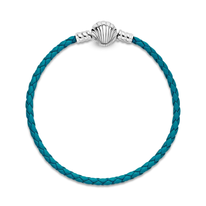 Pandora Moments Seashell Clasp Turquoise Braided Leather Bracelet - Image 5