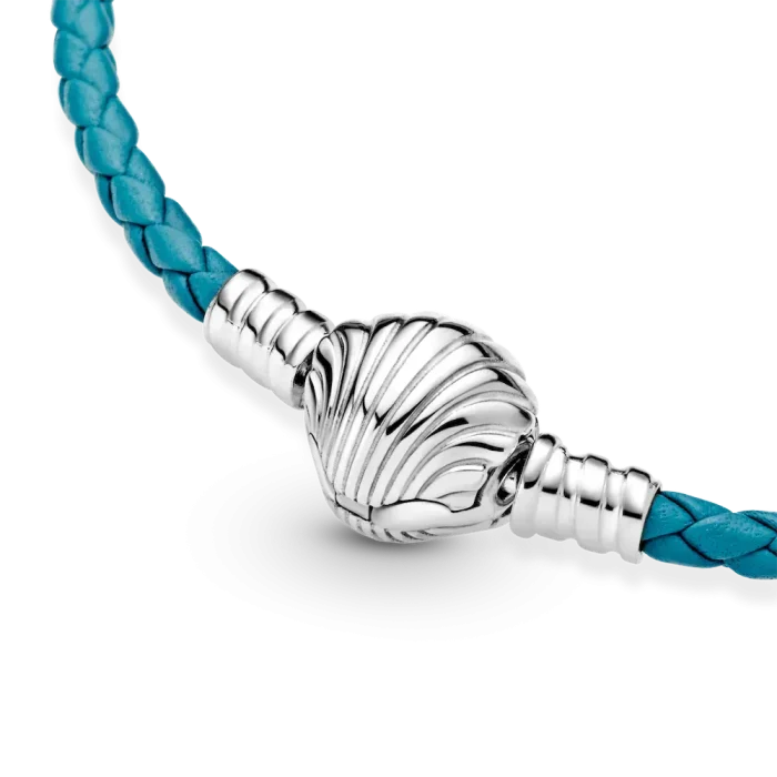 Pandora Moments Seashell Clasp Turquoise Braided Leather Bracelet - Image 6
