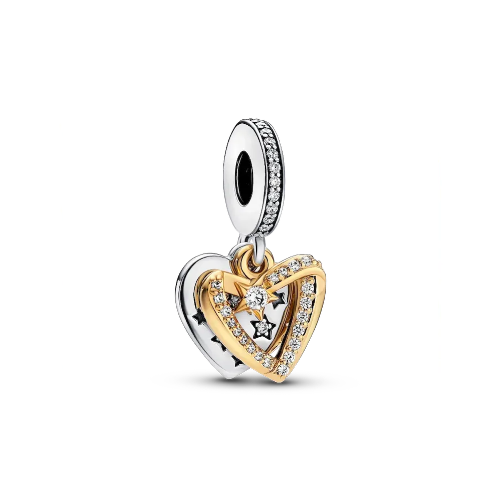 Shooting Star Hearts Double Dangle Charm