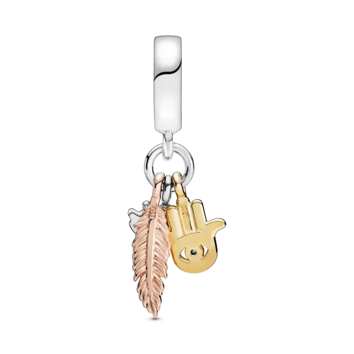 Hamsa, All-seeing Eye & Feather Spirituality Dangle Charm - Image 6