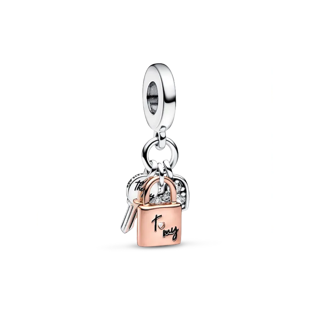 Two-tone Key, Padlock & Heart Triple Dangle Charm