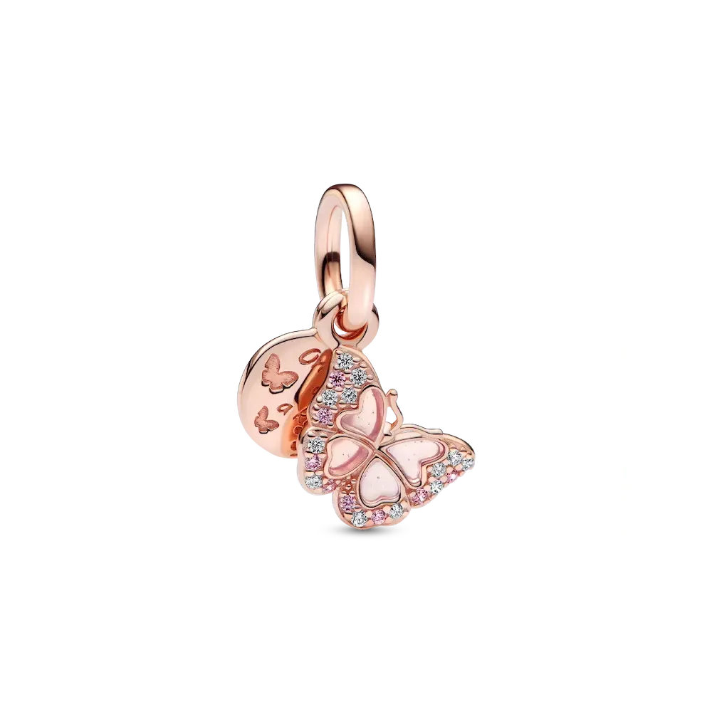 Pink Butterfly & Quote Double Dangle Charm