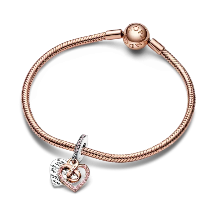 Two-tone Infinity Heart and Mom Charm Bracelet Set - Image 14